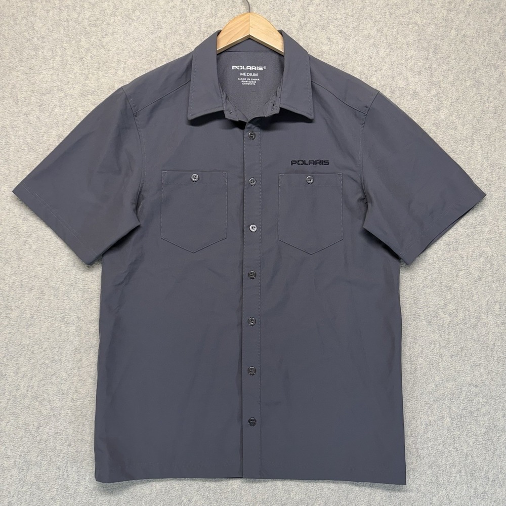 Polaris Button Front Work Shirt Mens Medium Gray Short Sleeve Performance